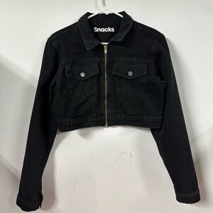 $336 Snacks Mother Women's Black The Chiclet Zip Crop Denim Jacket Size Small